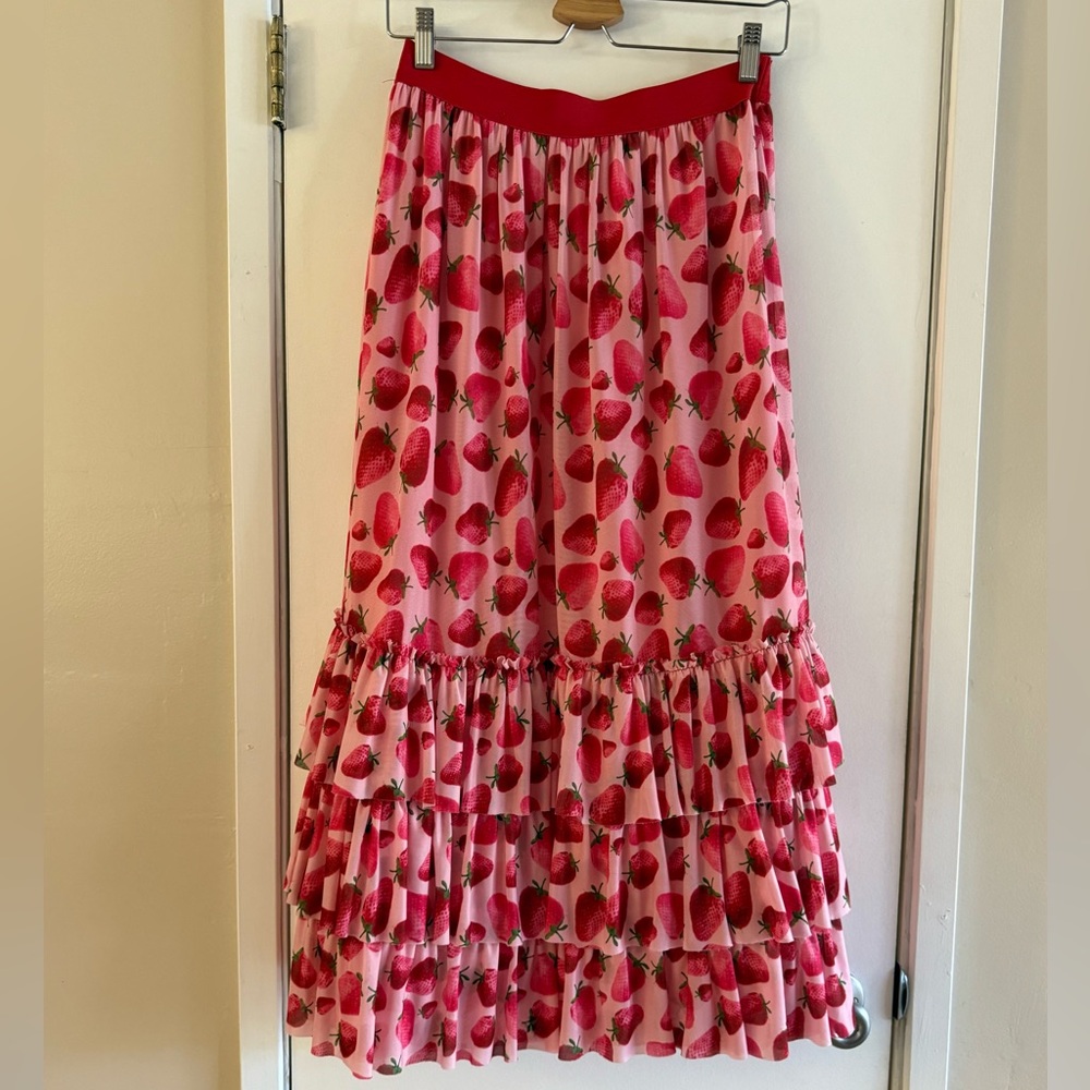 Anthropologie Eva Franco Strawberry Tiered Midi Skirt - Picture 2 of 8